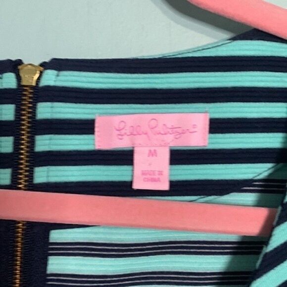 Lilly Pulitzer Charlene Aqua Stripe Ottoman Pocket Dress - Picture 6 of 11